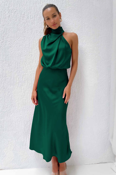 Elise | Elegant Satin Halter Dress – Graceful & Chic