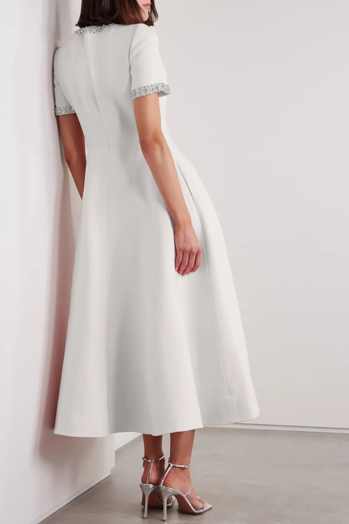 Zoe™ Bowknot Crystal-embellished White Midi Dress