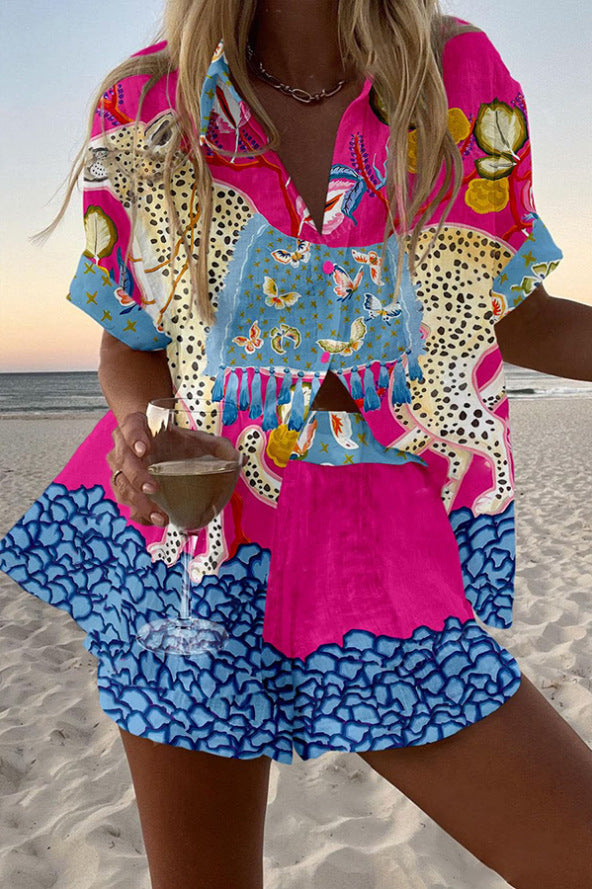 Printed Butterfly Short Set