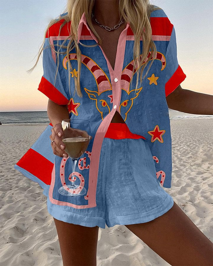 Printed Goat Short Set