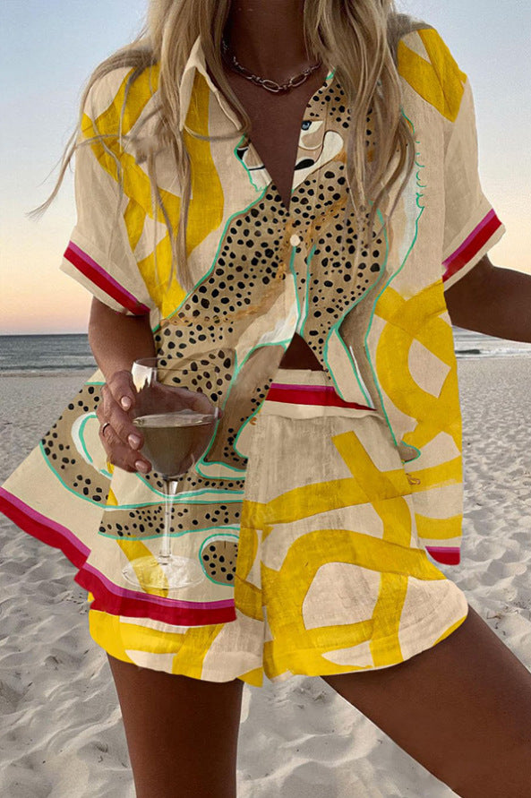 Printed Cheetah Short Set