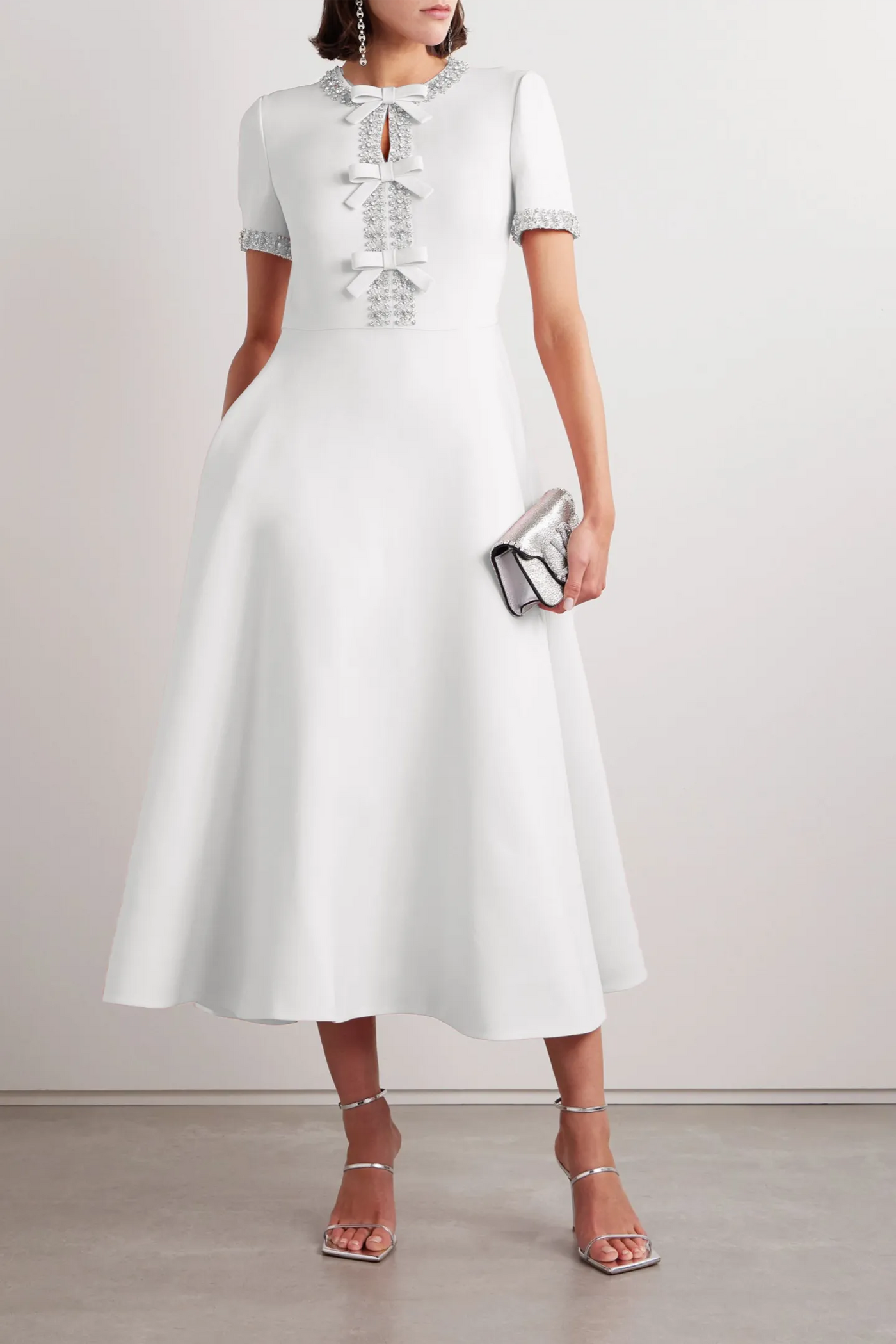 Zoe™ Bowknot Crystal-embellished White Midi Dress